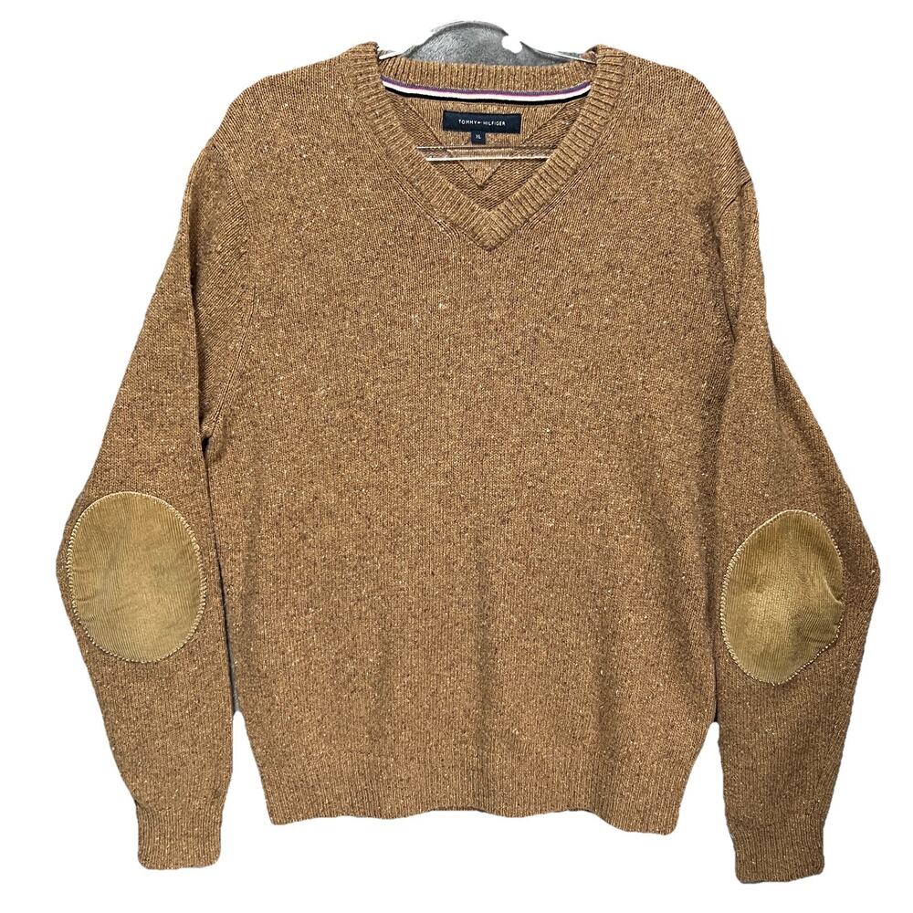 VTG TOMMY HILFIGER Mens Sweater Sz XL Lambswool Corduroy‎ Elbow Patch Preppy